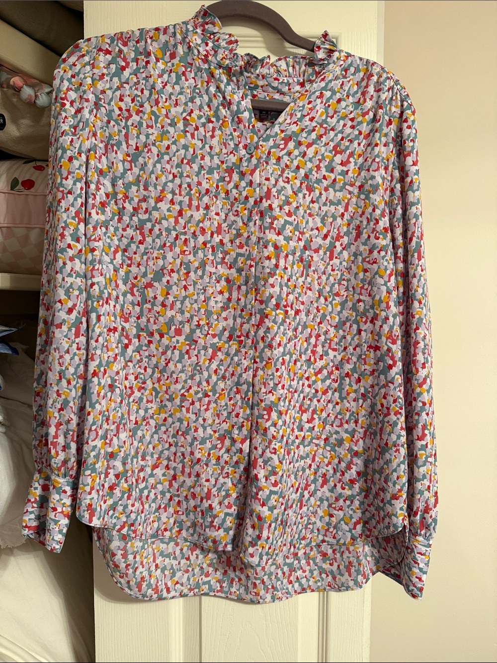 NYDJ Multicolor Ruffle-Neck Blouse